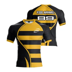 Camisas de spandex de poliéster personalizadas, camisa de rugby com preço justo