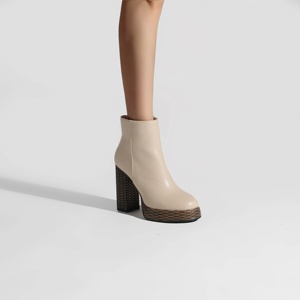 Bottines à plateforme à bout rond pour femmes, chaussures <span class=keywords><strong>en</strong></span> <span class=keywords><strong>cuir</strong></span> grainé avec talon tressé pour les fêtes et les festivals - Product Image 4