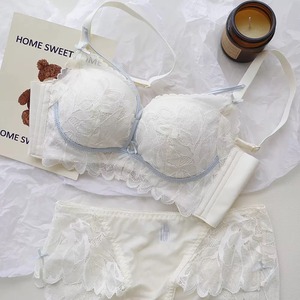 Women's Pink Lace <b>Sexy</b> Lingerie <b>Set</b> With Ruffle Trim And Chest Pad 2 Pieces - Product Image 3