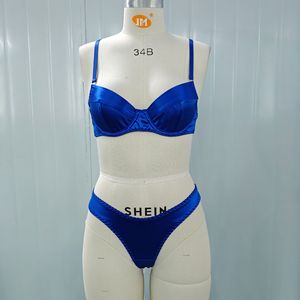 프렌치 새틴 브라 란제리 세트 여성 섹시 란제리 새틴 원단 단색 브라 세트 푸쉬업 속옷 심플 여성 투피스 세트 - Product Image 4