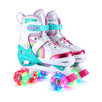 Patins à roulettes réglables à double rangée de roues lumineuses pour enfants, en tissu PU, quatre roues, pour garçons et filles débutants, patins quad scintillants