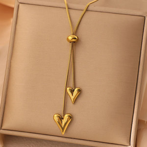 Collar colgante de moda chapado en oro PVD de 14K y 18K, de acero inoxidable 316L personalizado, joyería fina, collar tipo lariat con forma de corazón para mujer. - Product Image 1