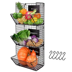 cestino 3 strato Suppliers-Cestello portaoggetti da cucina pieghevole a 3 piani in metallo per frutta e verdura