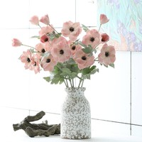 Têtes de fleurs de pavot en soie, fleurs d'anémone, pavot floqué, tige pliable pour décoration de mariage, décoration de la maison, centre de table
