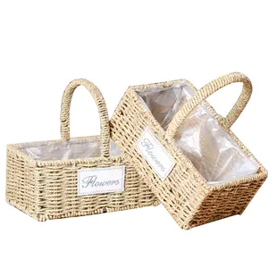 sea grass basket straw braid woven flower basket wholesale straw grass rope woven flower seagrass basket with plastic liner