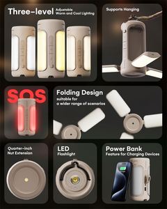 Powerbanks ชาร์จโทรศัพท์ได้อเนกประสงค์กลางแจ้ง SOS ไฟ LED เต็นท์เดินทางพับได้ตั้งแคมป์ - Product Image 4