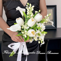 Bouquet de Mariée Original Monet, Fleurs Artificielles en Soie Nouées à la Main, Roses Haut de Gamme à Bords Brûlés, Bouquet de Fleurs pour Décoration