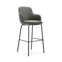 Tabouret de bar commercial noir en acier thermolaqué avec pieds en forme de traîneau et repose-pieds pour hôtel, bistrot, café