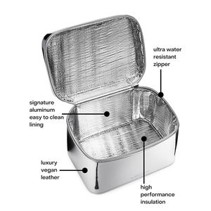 กระเป๋าเครื่องสำอางสำหรับผู้หญิง,กระเป๋าเครื่องสำอางมืออาชีพใบใหญ่กระเป๋าหนังวีแกนทำจากอะลูมิเนียมหุ้มฉนวน - Product Image 2