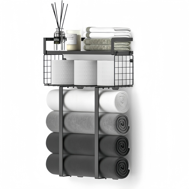Floating Shelves with Wire Storage Baskets