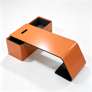 Moderner Orangefarbener L-förmiger Büroschreibtisch Gebogener Chefschreibtisch für Führungskräfte und Verwaltungsmanager Büromöbel mit Großem Stauraum - Product Image 6