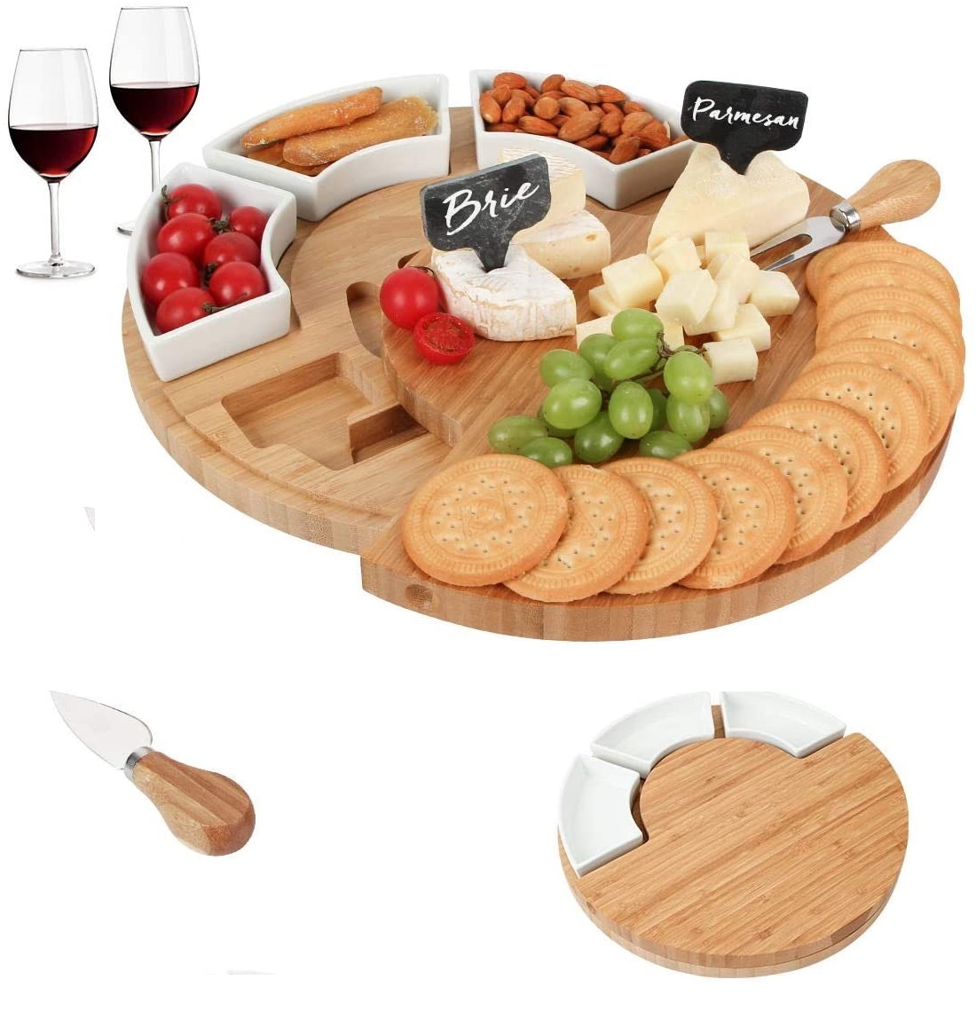 Набор круглых бамбуковых досок для сыра, сервировочный поднос и сервировочная тарелка для сыра