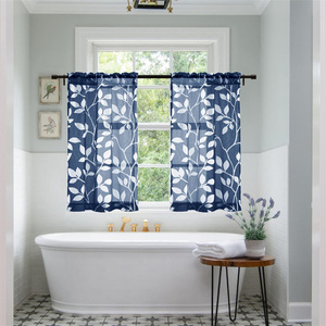 Lot <span class=keywords><strong>de</strong></span> 2 rideaux <span class=keywords><strong>de</strong></span> cuisine bleus semi-transparents à poche en tringle <span class=keywords><strong>pour</strong></span> chambre à coucher, <span class=keywords><strong>petite</strong></span> <span class=keywords><strong>fenêtre</strong></span> <span class=keywords><strong>de</strong></span> <span class=keywords><strong>salle</strong></span> <span class=keywords><strong>de</strong></span> <span class=keywords><strong>bain</strong></span>, vente en gros - Product Image 2
