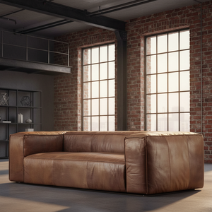 Juego de Sala de Estar de Cuero Genuino para Sótano de Villa, Color Marrón Nube Americano, Diseño Personalizado de Lujo Vintage de Mediados de Siglo, Sofá Seccional - Product Image 4