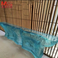 Ventes directes d'usine fibre de verre résine transparente barre de cristal île table hôtel réception