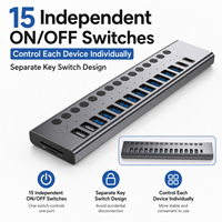 Hub USB 3.2 Gen2 17-en-1 10 Gbit/s 12x USB-A + 2x USB-C QC3.0 Lecteur SD/TF avec interrupteurs individuels en aluminium, alimenté, en stock
