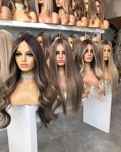 Renda penuh pelucas humanas HD transparan abu-abu muda cahaya pirang sorot renda Wig depan 13x6 gelombang longgar rambut Virgin mentah 180%