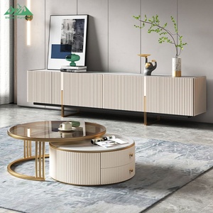 Juego de Muebles de Sala de Estar Modernos y Lujosos Wayon, Mueble para TV con Diseño Acanalado y Mesa de Centro Redonda Encajable - Product Image 2