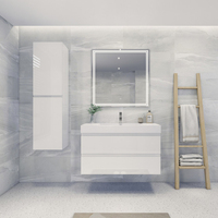 Lemari wastafel kamar mandi minimalis Jerome Bespoke Floating 42 inci dari kayu oak dengan cermin