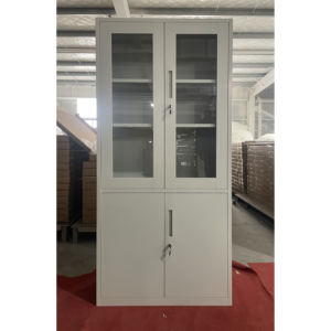 Armoire de classement de bureau en acier thermolaqué, mobilier de rangement métallique, avec serrure à clés et porte vitrée - Product Image 1