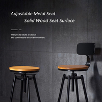Chaise de bar rétro à hauteur réglable Siège en bois massif avec tabouret surélevé en métal