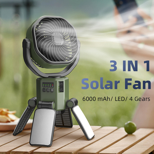 F6611 2025 ผลิตภัณฑ์ใหม่ พัดลมโซลาร์อเนกประสงค์สำหรับตั้งแคมป์กลางแจ้ง 3in1 พร้อมพัดลมเพดานแบบชาร์จไฟด้วยพลังงานแสงอาทิตย์และไฟส่องสว่าง - Product Image 2