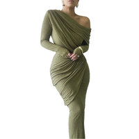 Nouveau haut plissé à col rond et jupe mi-longue, design imprimé sexy à épaule asymétrique, tendance automne, durable, non-tissé