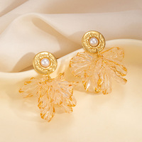 Boucles d'oreilles romantiques élégantes plaquées or, pendentifs de luxe en forme de pétales de fleurs, accessoires de mode haut de gamme, vente en gros TGES9406