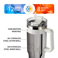 Mug de voyage isotherme à double paroi en acier inoxydable 40oz avec poignée et couvercle, entrepôt USA