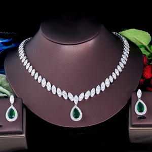 Wunderschöne Königsblau Zirkonia Braut Hochzeit Wasser tropfen Halskette Ohrring Schmuck Set für Frauen Brautjungfer Zubehör - Product Image 6