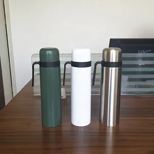 Taza con tapa de termo con aislamiento de doble pared de 1000ml/1l con asa Yerba Thermos Mate botella forma de bala termo al vacío moderno