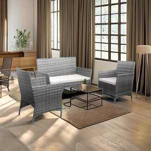 Tavolo Rotondo da Giardino in Rattan PE di Alta Qualità, Durevole, Portatile, Contemporaneo, 140cm (Set di 4 Sedie <span class=keywords><strong>per</strong></span> Appartamento) - Product Image 5