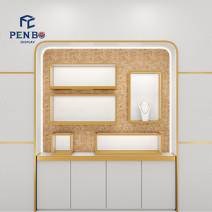 Escaparate de pared de madera moderno con almacenamiento oculto y estantes iluminados para joyerías Almacenamiento de pared de estudio de joyería - Product Image 3