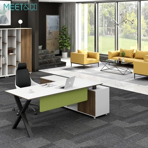 Bureau de direction moderne de luxe, nouveau mobilier de bureau en L convertible MFC pour PDG, poste de travail en bois et métal pour cadres - Product Image 2