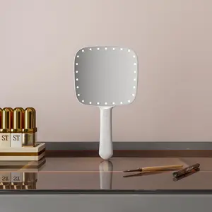 Custom Logo White Personalised Cosmetic Make Up Portable Lighted Travel Makeup Mirror With Led Light Handheld Hand Held Mirror