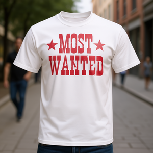 T-shirt Most Wanted avec texte rouge et étoiles, en coton blanc, coupe unisexe - Product Image 2