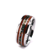 Bague en bois pour hommes, Double Koa, avec incrustation d'opale blanche écrasée sur les deux côtés, nouvelle collection