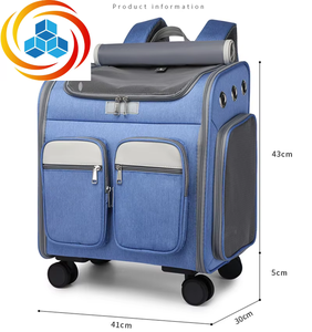 Sac de transport pour animaux de compagnie, poussette pour chat, sac à dos en polyester Oxford et cuir, écologique, style décontracté, roues universelles, transport d'animaux de petite taille - Product Image 4