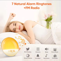 Lámpara Despertador con Simulación de Amanecer y Atardecer de 7 Colores, Luz Blanca, Radio FM, Reloj Digital, Lámpara de Ambiente