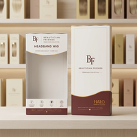 Boîte d'emballage de luxe pour perruques bandeau avec logo personnalisé, revêtement UV, doublure en éponge et fenêtre de présentation pour perruques en cheveux naturels
