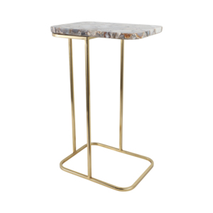 Tavolino Moderno in Metallo a Forma di C con Piano in Agata per Arredamento Camera da Letto o Soggiorno - Product Image 2
