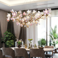 Lustre de luxe simple pour salon, restaurant, hôtel, villa, lampe à fleurs roses