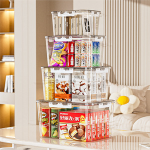 Transparent <b>Stacking</b> Storage <b>Box</b> With Handles Airtight Large Capacity <b>Plastic</b> Organizer For Kitchen Living Room Home Use - Product Image 3