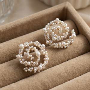 Women's Gold Plated Flower Stud Earrings Romantic Imitation <b>Pearl</b> Jewelry - Product Image 2