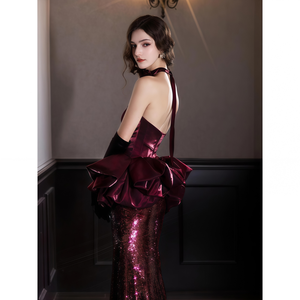 فستان سهرة فاخر جديد بتصميم مخصص بدون أكتاف، فستان حفلات طويل مع زهور حمراء، فستان حفلات للأمهات الحوامل، تصميم عصري وأنيق - Product Image 5