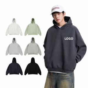 Custom Logo Print Oversized Hoodie Heavyweight Fleece Plain Blank <b>Pullover</b> Sweatshirt 8056 Wholesale <b>Men</b> Drop Shoulder Hoodies - Product Image 1
