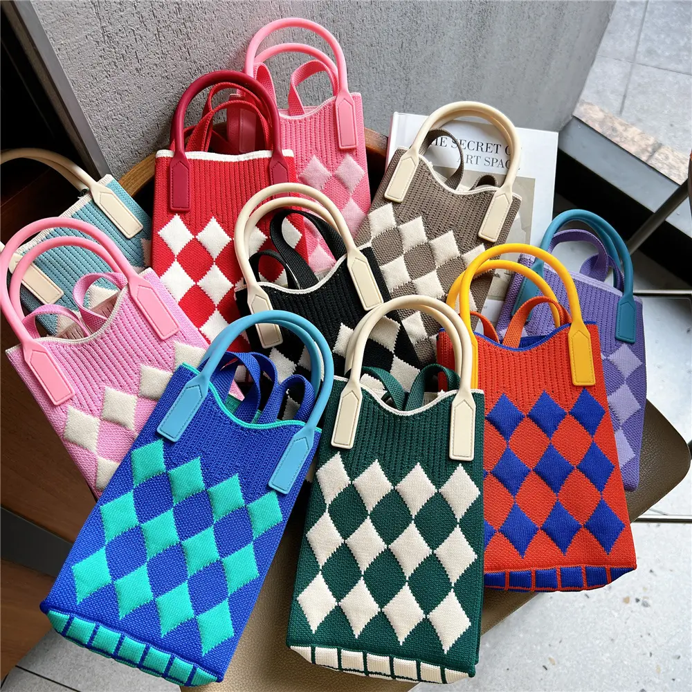 Joker Plaid Diamond Knit Cute Mobile Phone Bag Diagonal Handbag New Designer Ladies Hand Bag