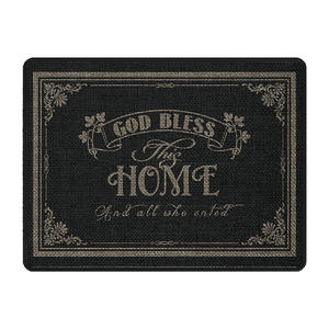 Alfombra de Entrada Rectangular Sally Hemp con Suela de Goma, Diseño Tradicional para Interiores, de Fibra de Poliéster, con la Frase 'Blessings Of Home' - Product Image 1