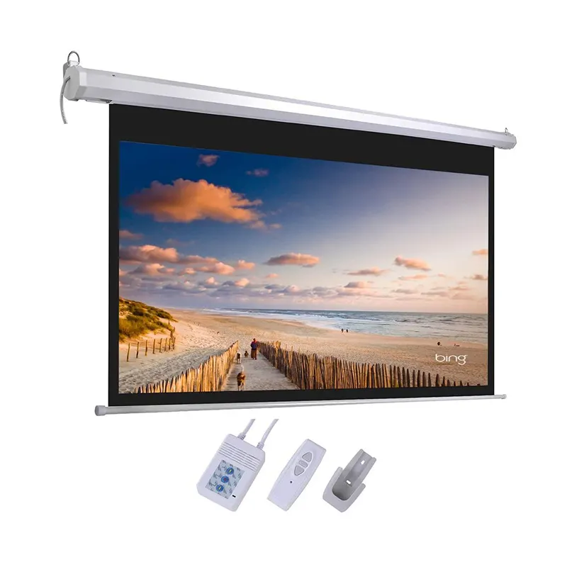 100 inç 120 inç 4:3 16:9 toptan elektrikli projeksiyon ekranları tavan veya duvar montaj mat beyaz motorlu projektör ekranları