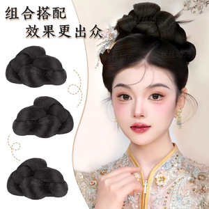 Perruque chignon style Xiuhe pour femmes, ensemble de cheveux de mariée Hanfu avec mèches réalistes, spécialistes en coiffure - Product Image 4